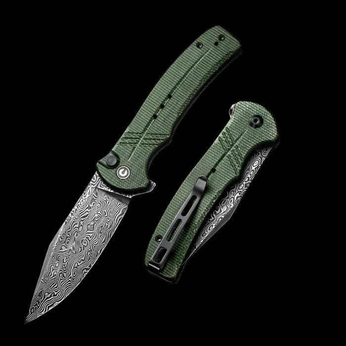 CIVIVI Cogent Flipper with Green Micarta Handle & 3.47" Damascus Blade - Boss Components