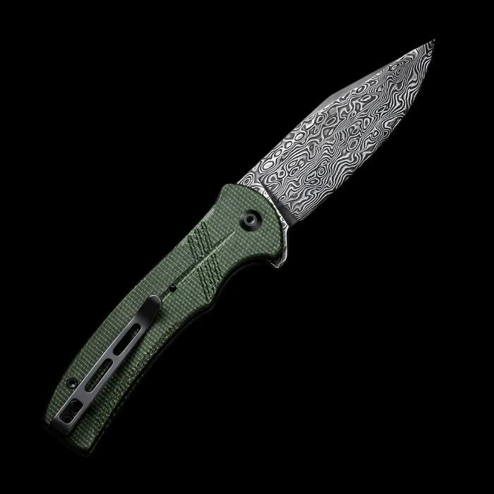 CIVIVI Cogent Flipper with Green Micarta Handle & 3.47" Damascus Blade - Boss Components