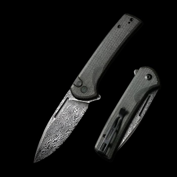 CIVIVI Conspirator with Dark Green Micarta Handle and Black Hand Rubbed Damascus Blade - Boss Components