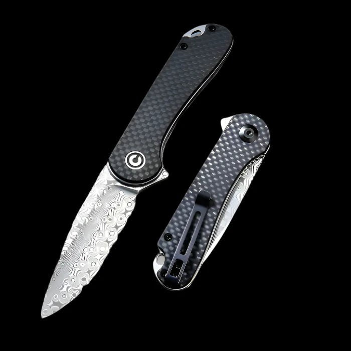 CIVIVI Elementum Flipper, Carbon Fiber & G10 Handle, 2.96" Damascus Blade - Boss Components