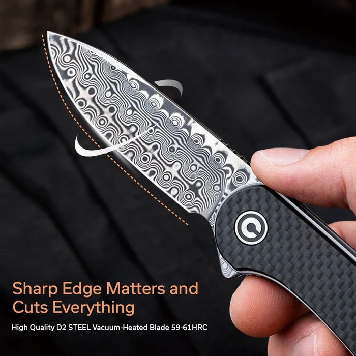 CIVIVI Elementum Flipper, Carbon Fiber & G10 Handle, 2.96" Damascus Blade - Boss Components