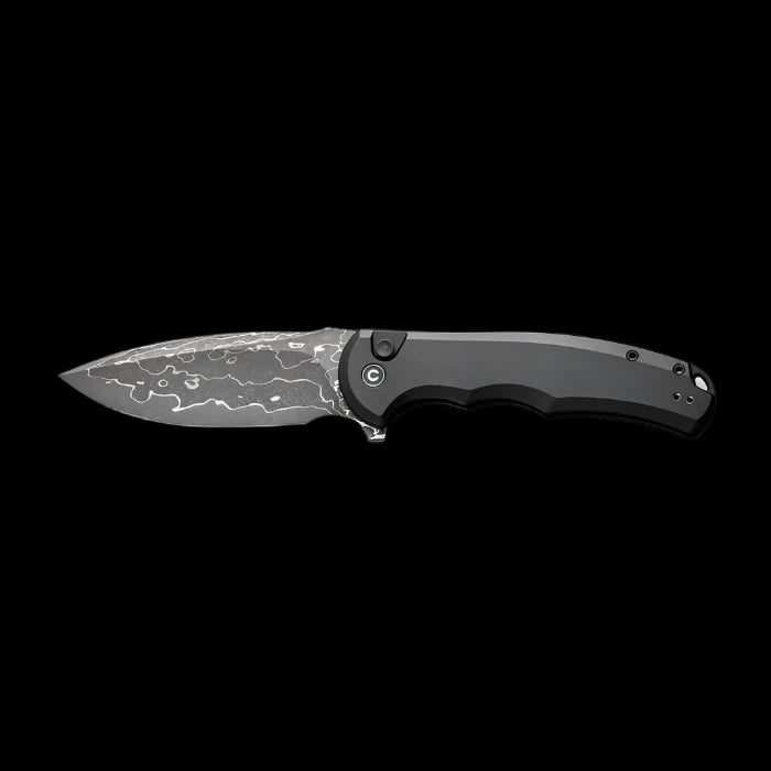 CIVIVI Praxis Flipper, Black Aluminum Handle, 3.75" Damascus Blade - Boss Components