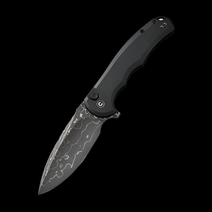 CIVIVI Praxis Flipper, Black Aluminum Handle, 3.75" Damascus Blade - Boss Components