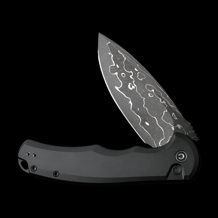 CIVIVI Praxis Flipper, Black Aluminum Handle, 3.75" Damascus Blade - Boss Components